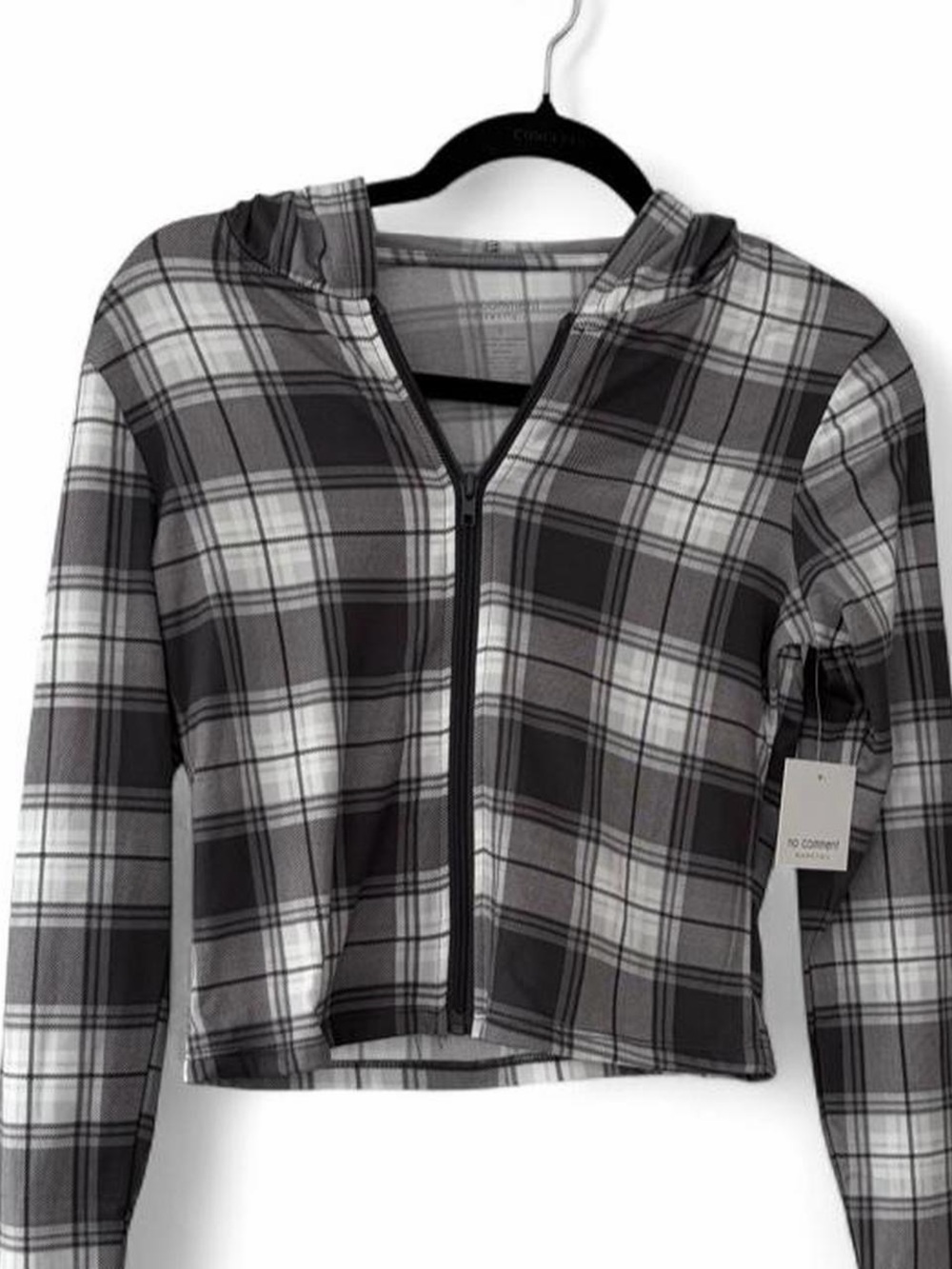 Essentials Plaid Zip-Front Hoodie Jacket - Black & White